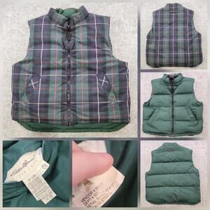 VTG Eddie Bauer Puffer Vest Mens Large Reversible Goose Down Plaid Winter Jacket